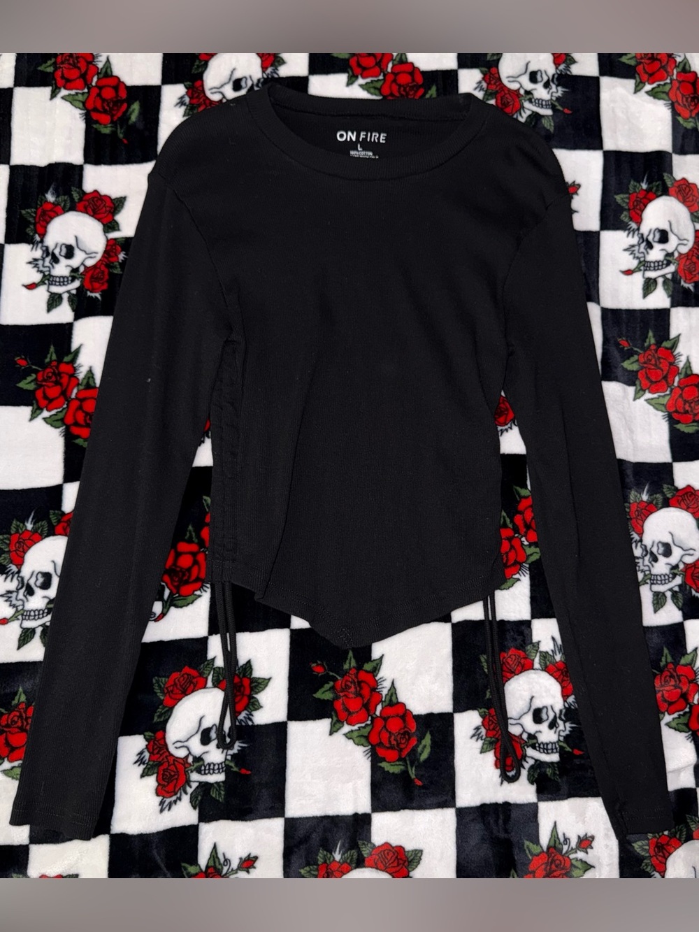 🔥5/$25🔥 On Fire Black Asymmetric Long Sleeve Top Preowned Size Large